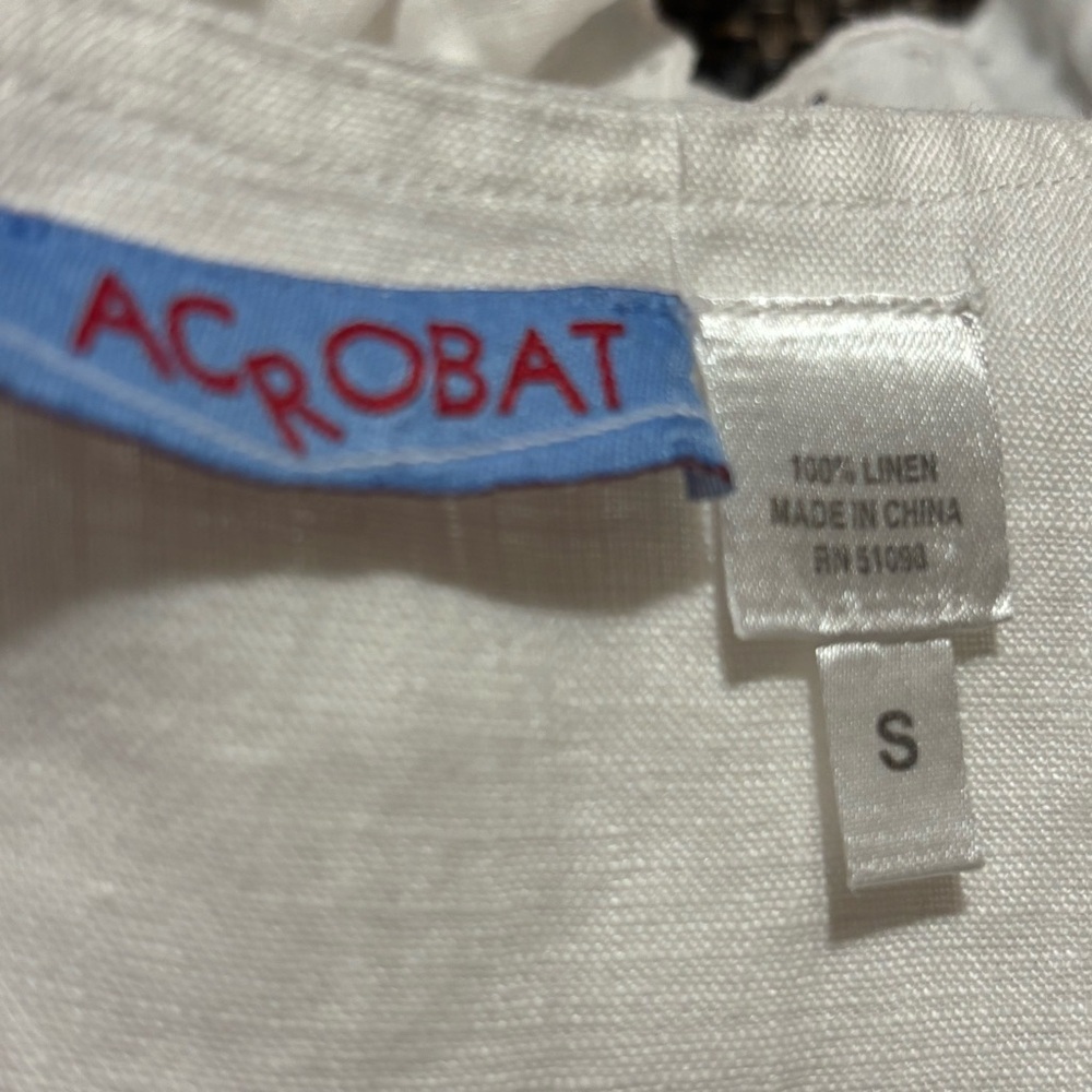 Acrobat White 100% Linen Sleeveless Ruffled Blouse Open Back Size S - Picture 5 of 7